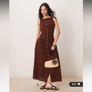 ASOS DESIGN slash neck button down maxi dress chocolate